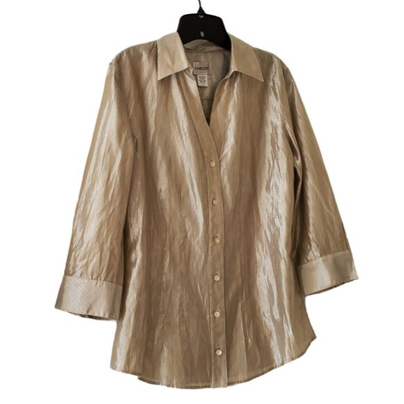 Chicos LS V-Neck Button Up Blouse | NWT | 1 (Small) | Silver Metallic - Picture 9 of 16